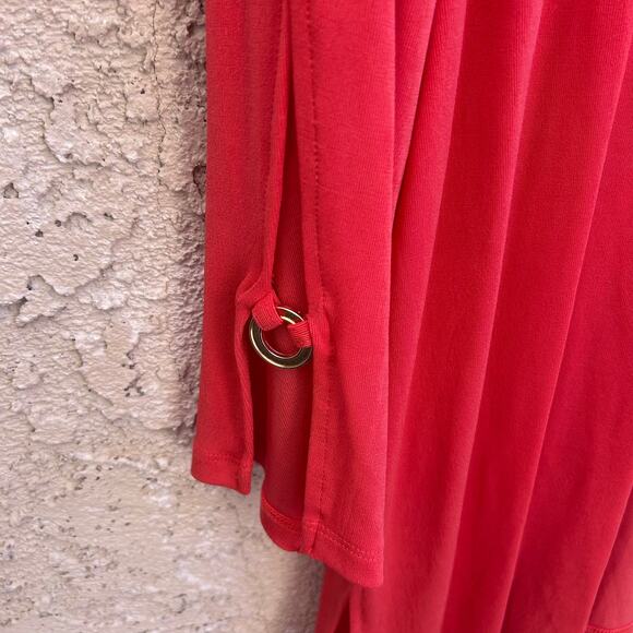 Chicos Travellers Coral Open Cardigan Gold Hoop Sleeve Detail Size 1 (Medium) - Picture 5 of 5